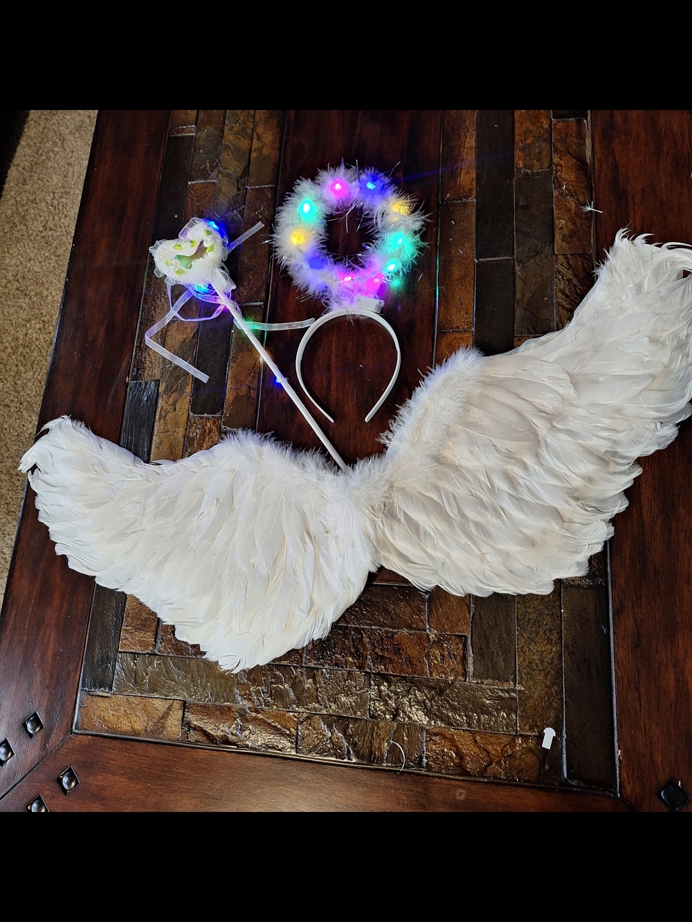 White Feather Angel Wings Costume Set with Light-Up Halo